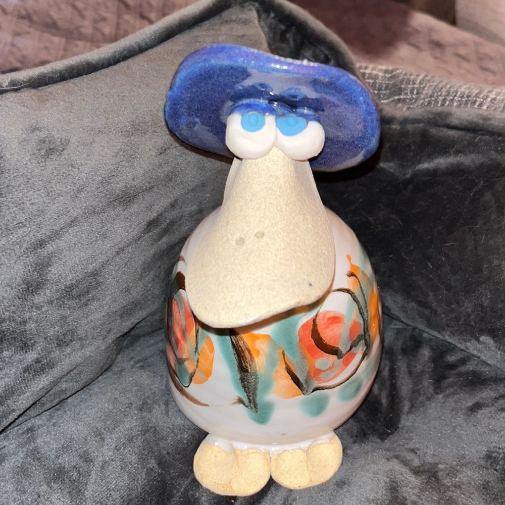 Vintage Duck Cowboy pottery piggy bank.  Used in excellent condition. Dr…